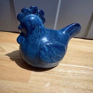 Blue Ceramic Rooster Figurine